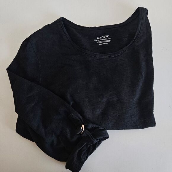 Chicos | Ultimate Tee Modal Cotton Three-Quarter Sleeve Black Top, Womens XL 3 - Picture 2 of 7